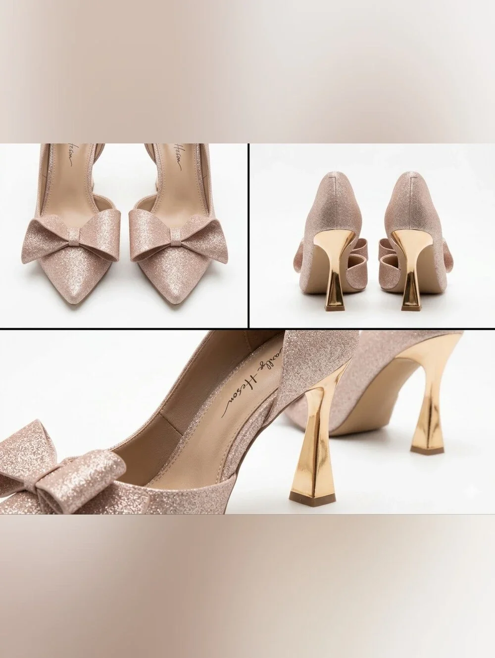 Sparkle Bow Pointed-Toe Pumps in Rose Gold